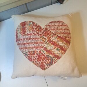 Envogue Embroidery Heart Throw Pillow Poly/ Linen Burgundy Red Floral Fabric